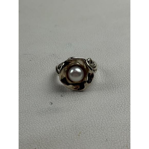 Hagit Gorali Israel Sterling Silver Ring Real Pearl Flower Size 7 - Picture 3 of 11